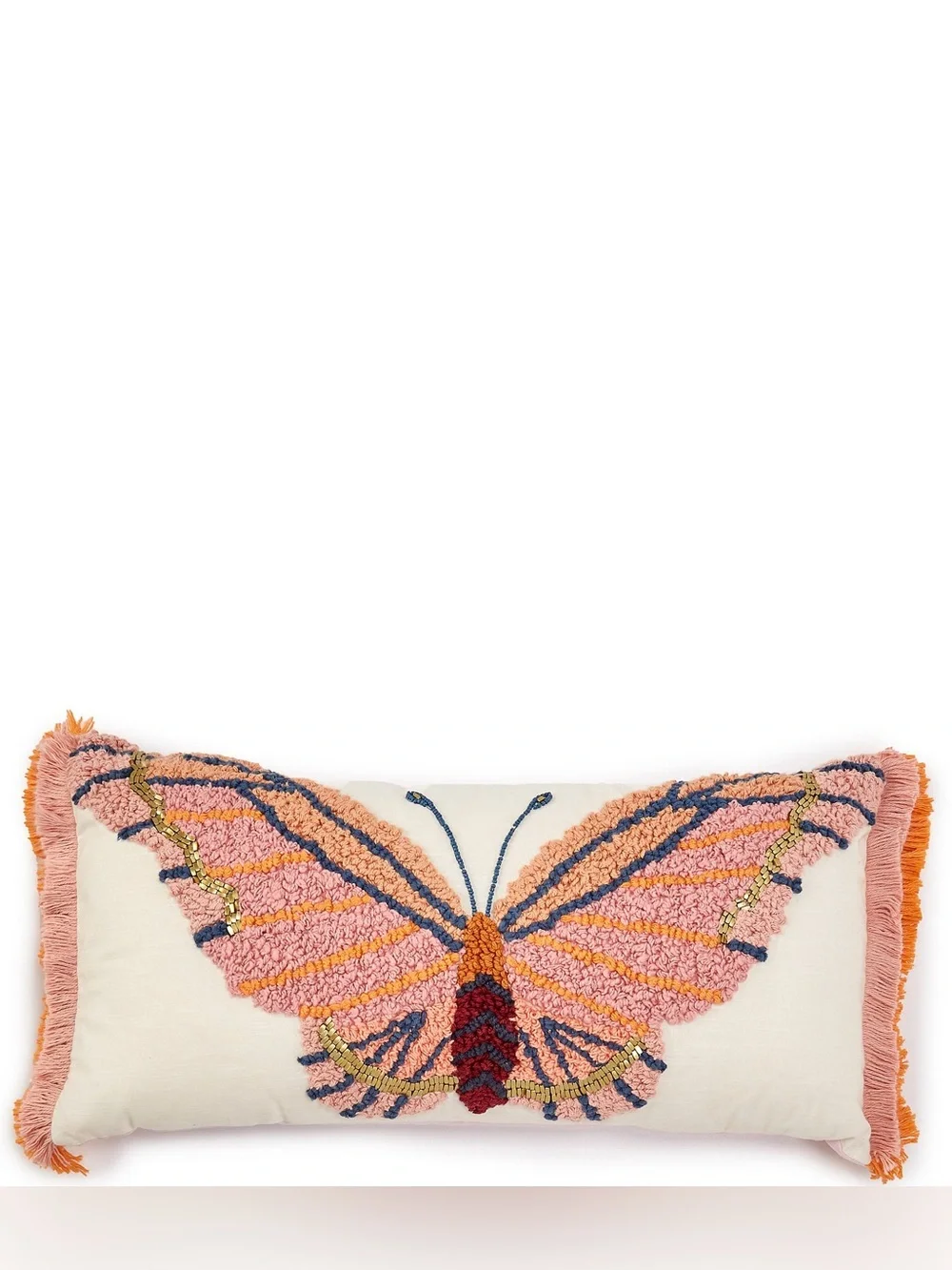 Dillards Studio D Tufted  Embroidered Butterfly Fringed Lumbar Pillowcase 12x24”